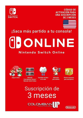 Tarjeta Nintendo Switch Online 3 Meses Usa Codigo Individual