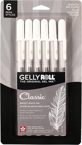 Boligrafos De Color Blanco Sakura Classic Gelly Roll -6 Unid