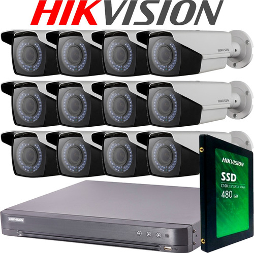 Kit Seguridad Hikvision Dvr 16 +dis+ 12 Camara 2mp Varifocal