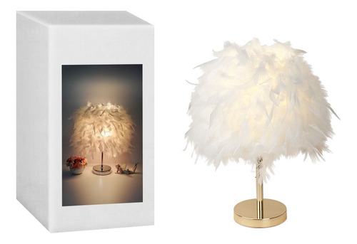Lámpara De Mesa Led Plumas Luz Nocturna Para Decoración Estructura Blanco