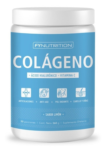 Imagen 1 de 7 de Colágeno Hidrolizado Fynutrition con Ácido Hialurónico y Vitamina C en pote de 360gr - Sabor Limón