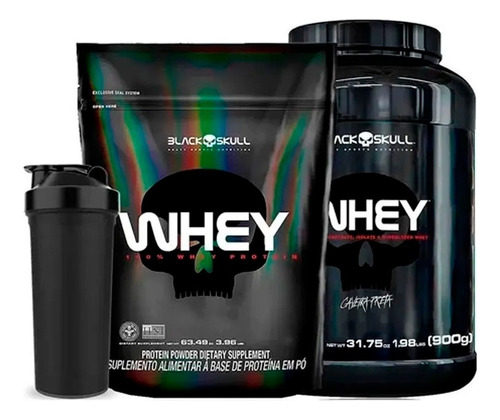 2x Whey Protein - 1x Refil + 1x Pote 900g Cada - Black Skull Sabor Chocolate/morango