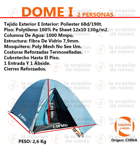 Imagen 2 de 7 de Carpa 2 Personas Waterdog Dome 1 Iglu Camping Trekking Dos