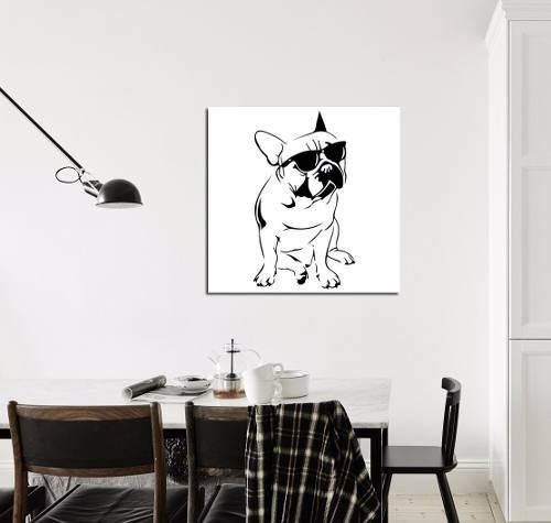 Cuadro 60x60cm Bulldog Frances Dibujo Blanco Y Negro Gafas