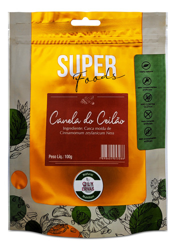 Canela Do Ceilão Pó Qly Ervas Super Foods 100g Qualy Ervas