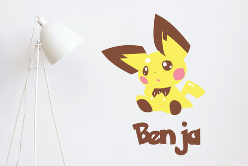 Vinilo Infantil Pikachu Con Nombre Decorativo 55x55cm