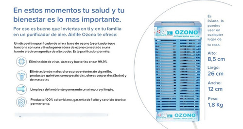 Imagen 3 de 6 de Purificador Aire Airlife Ozono