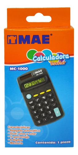 Calculadora Basica Escolar Mae 8 Digitos Color Negro