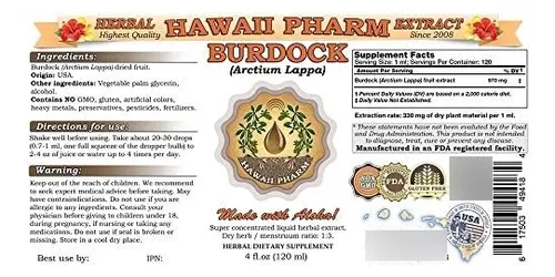 Hawaii Pharm Llc Tintura De Bardana (arctium Lappa), Extracto Líquido De Frutas Secas, Bardana, Suplemento De Hierbas 2