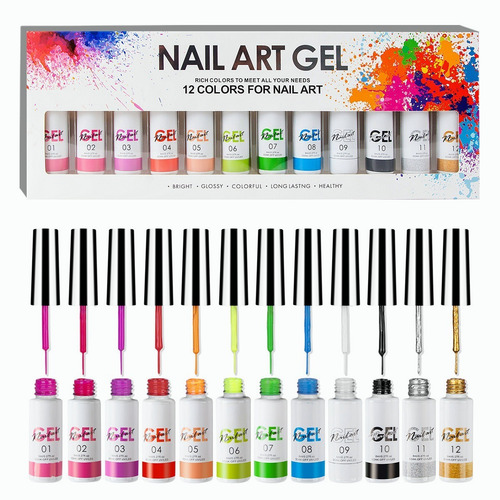 12pzs Pinceles Liner Fino Mano Grafiti Uñas Pluma Gel