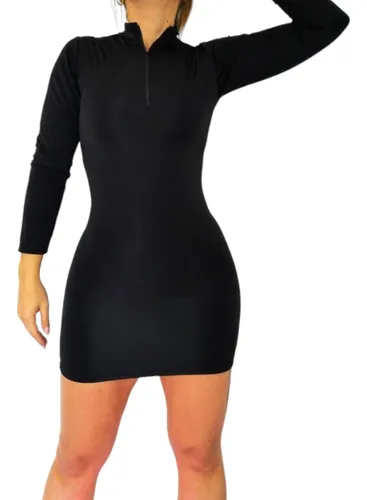 Vestido negro 2025 lycra manga larga