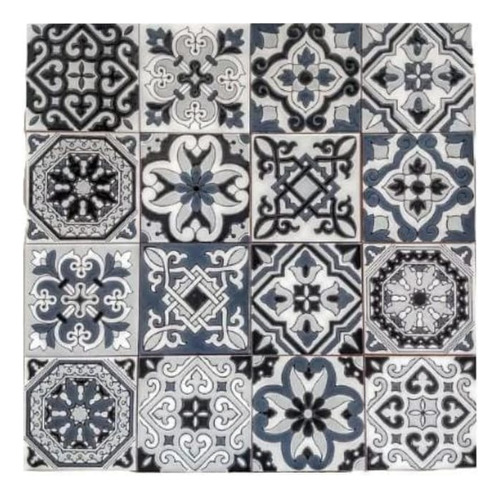 Andalucia Blanco Y Negro 15 X 15 Relieve Caja X 8 Azulejos