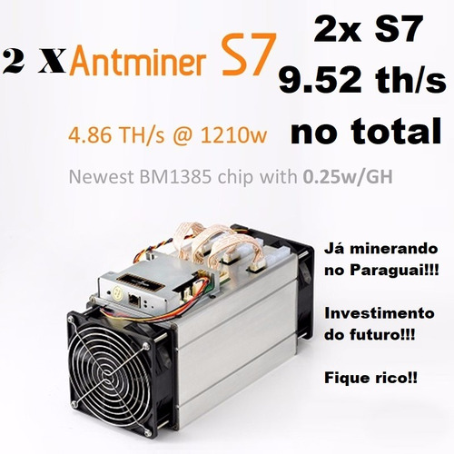 2x Antminer S7 4.86 Th/s Bitcoin Mineradora (total 9.72 Ths)