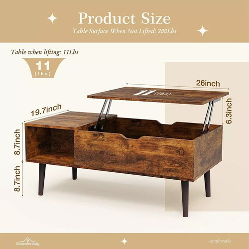 100cm Mesa De Centro Elevable Con Compartimento Color Marrón