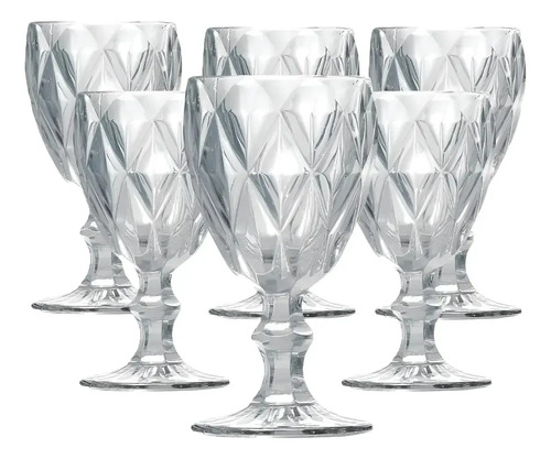 Jogo 6 Taças de Cristal Diamond 340ml Transparente