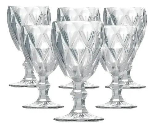 Jogo 6 Taças de Cristal 340ml Diamond Transparente vidro
