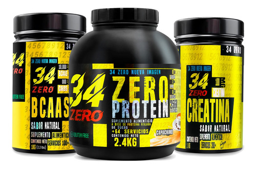 Proteína Isolate 2.4 Kg + Creatina 1 Kg + Bcaas 1 Kg 34 Zer Sabor Fresa - Natural- Mango