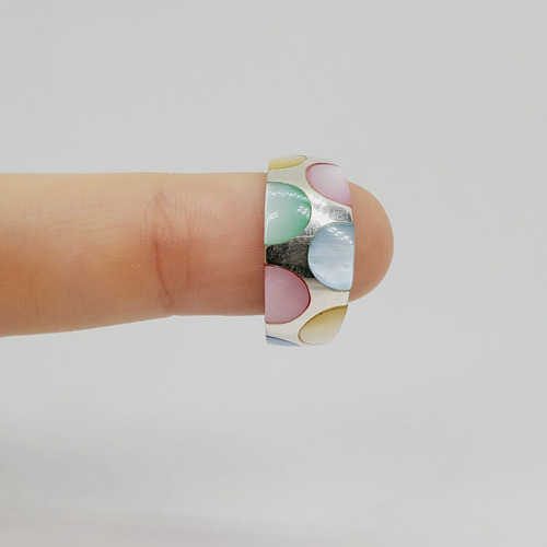 Imagen 4 de 7 de Anillo Plata Nacar Colores Medias Esferas