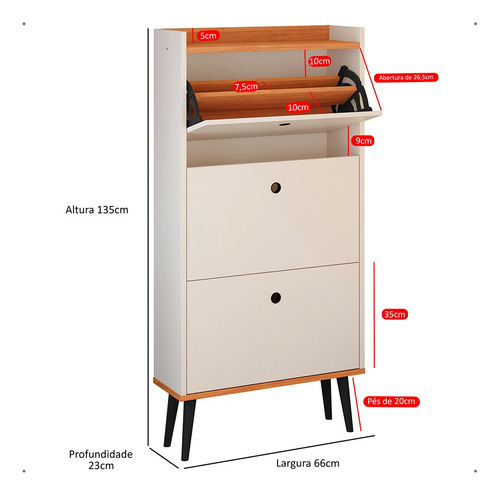 Organizador Sapatos Sapateira Vertical Slim Com Pés Em Pvc Cor Off white/Cinamomo