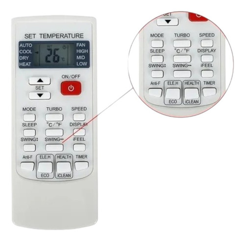 Control Remoto P/ Minisplit Benelux Ev1426r /aux/ykr-h-102e/