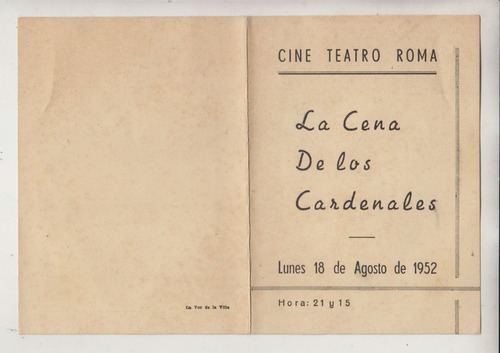 1952 Programa Cine Teatro Roma Paso De Los Toros Tacuarembo