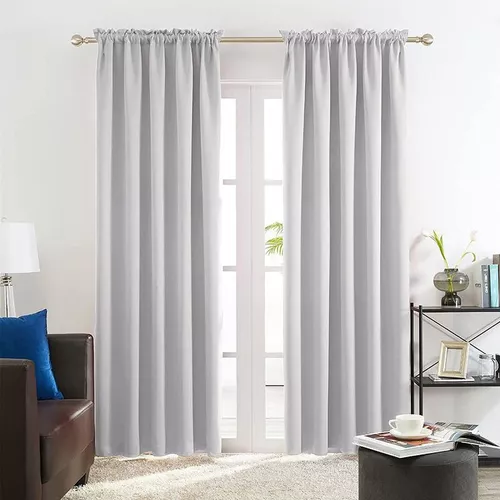 Set De Cortinas Gris Claro Visillo Y Abrazaderas 5.00mx2.50