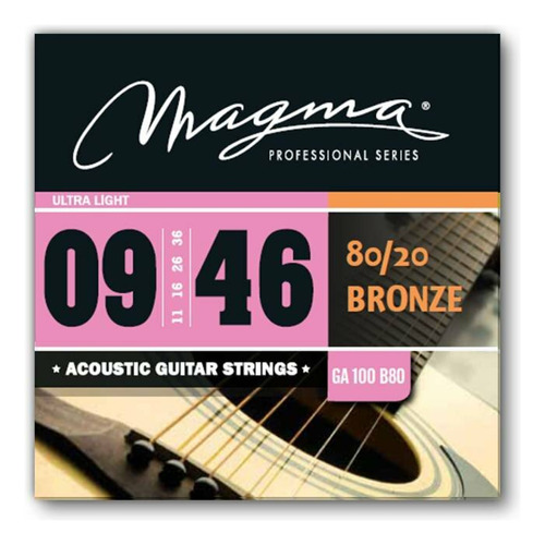 Encordado Guitarra Acustica Magma Bronce 80/20 .009 Ga100b80