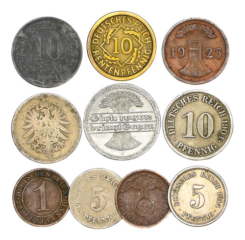 Hobby Of Kings 10 Deutsches Reich Monedas 1871-1945: Imperio Alemán, Weimar, Nazi Alemania Wwi Ww2. Monedas Coleccionables, Monedas Antiguas Para Su Álbum De Monedas, Banco De Monedas O Porta