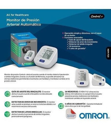 Tensiometro Presion Arterial Omron Hem-7121 Brazo Comfit