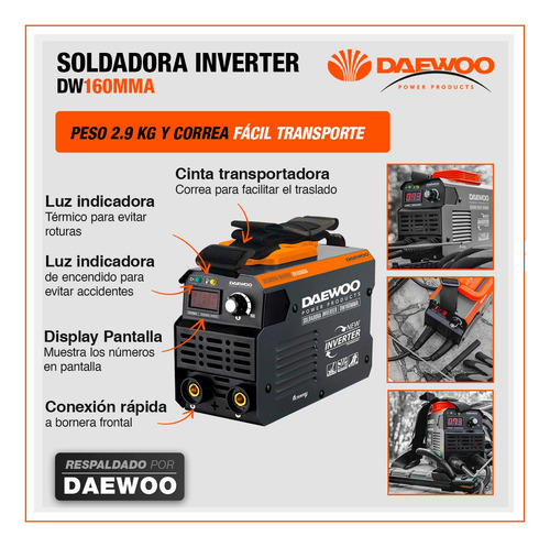 Imagen 2 de 4 de Soldadora Inverter Daewoo Dw160mma 50hz 220v
