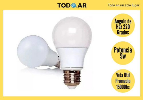 Imagen 2 de 6 de Lampara Foco Led9w Fria Bajoconsumo Interior Exterior 40u.