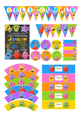 Kit Imprimible Monstruitos / Monstruos Textos Editables