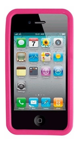 Capa Para iPhone 4 E 4s Emborrachada Ca07 Rosa Pink Unik