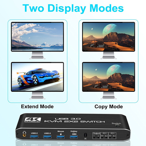 Usb3.0kvm Switch 2 X 2 Saídas Com Suporte A Áudio, 4k60hz