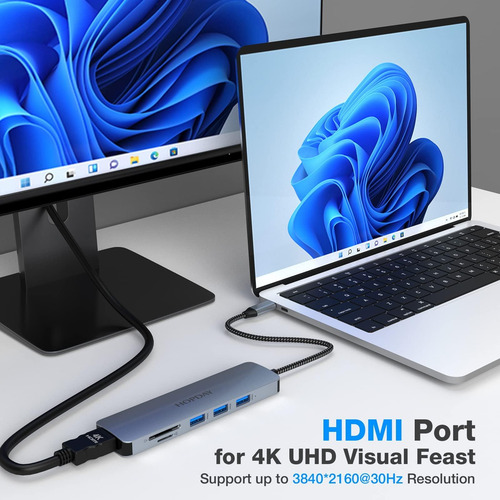 Hopday Usb C Hub 6 En 1, Adaptador Usb C De Doble Monitor Co