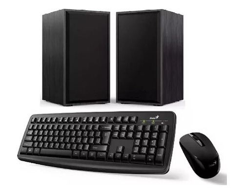 Kit Genius Teclado + Mouse Inalámbricos + Parlantes Madera