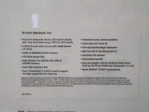 Imagen 2 de 2 de Macbook Pro Retina 16 2020 Core I9 2.3 Ghz 1tb Ssd Amd