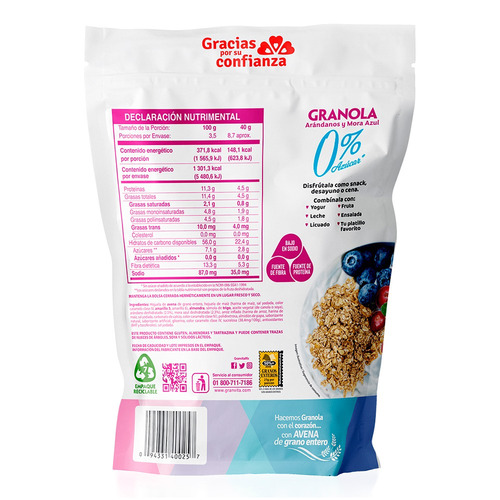 Imagen 2 de 2 de Granola Granvita 0% azúcar Arándanos y mora azul en bolsa 350 g
