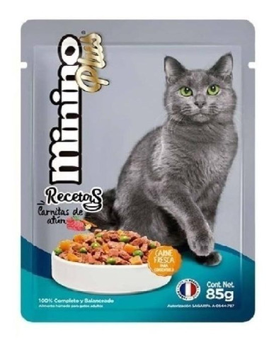 Alimento Minino Plus Recetas para gato adulto sabor carnitas de atún en sobre de 85g