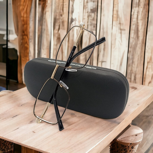 Lentes Fotocromáticos OBLACIV Ejecutivos Anti Luz Azul UV Armazón Negro Diseño Dorado