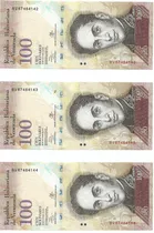 Comprar 3 Billetes Consecutivos  Bsf. 100  - Bv8 Octubre 29 2013  