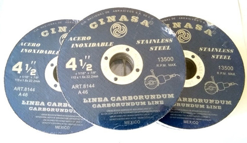 10 Pzas Disco De Corte 4 1/2 X 1/16 Para Acero Inoxidable.