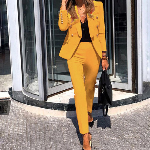 Conjunto Casual De Chaquetas Lisas De Oficina Para Mujer