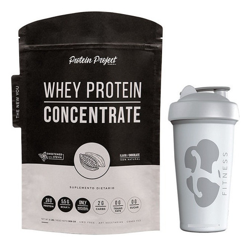 Whey Protein Natural Concentrate 2lb Protein Project + Vaso Sabor Chocolate