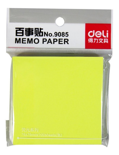 Deli 9085 - Papel Para Notas (100 Hojas, 76 X 76 Mm), Color