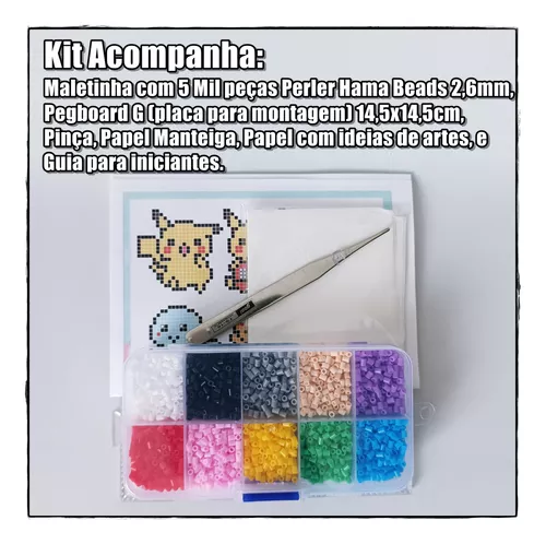 Kit Perler Beads 2,6mm 5000Peças, Mini Pegboard e Papel Para Passar.