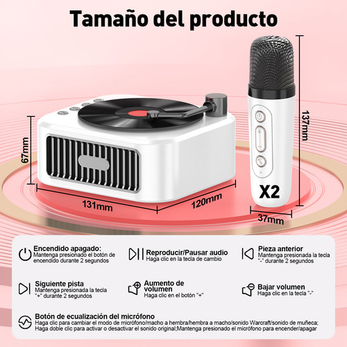 Altavoz Bluetooth Portátil Máquina Karaoke Con 2 Micrófonos