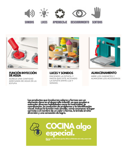 Pingüe® Juguete Cocina Infantil 93pz | Luz Sonido Agua Vapor Azul Claro
