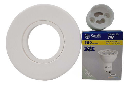 Spot Embutir Pvc Redondo Blanco + Dicroica 7w 35° Cálida