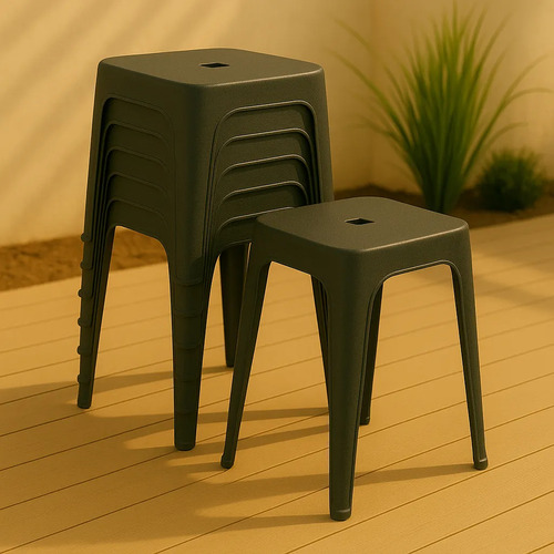 Pack X6 Banquetas Apilables Plastico Reforzado Ramon Liso Negro